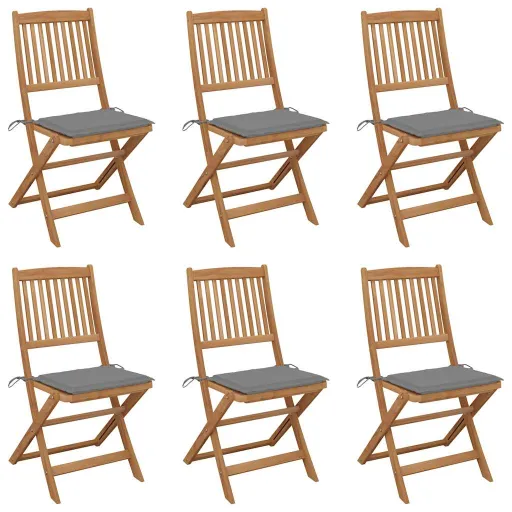 Cadeiras de Jardim Dobráveis c/ Almofadões   Acácia Maciça (6 pcs)