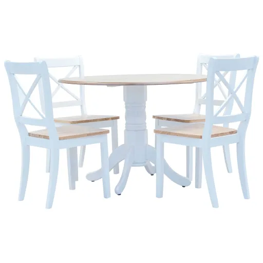 Conjunto Jantar Madeira Seringueira Maciça Branco Castanho (5 pcs)