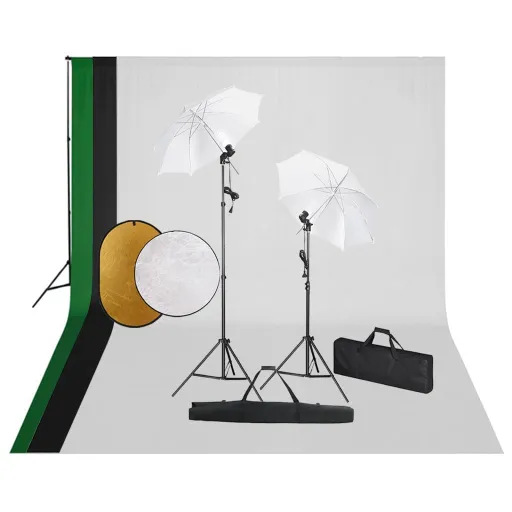 Kit de Estúdio Fotográfico com Lâmpadas/Fundo/Refletor