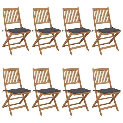 Cadeiras de Jardim Dobráveis   c/ Almofadões Acácia Maciça (8 pcs)