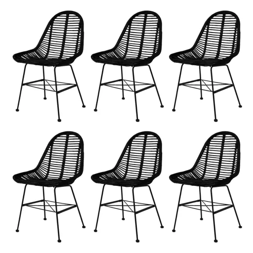 Cadeiras de Jantar   Vime Genuíno Preto (6 pcs)