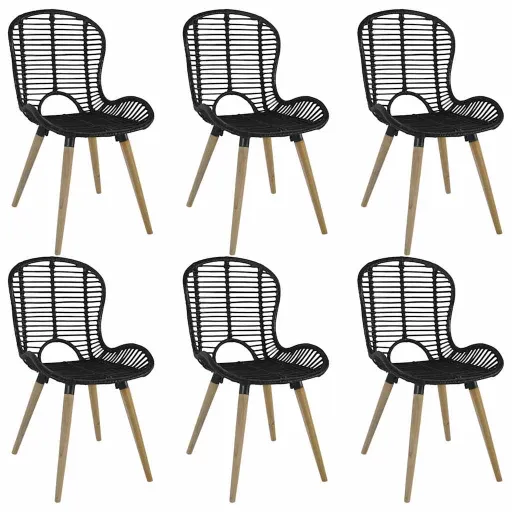 Cadeiras de Jantar   Vime Genuíno Preto (6 pcs)
