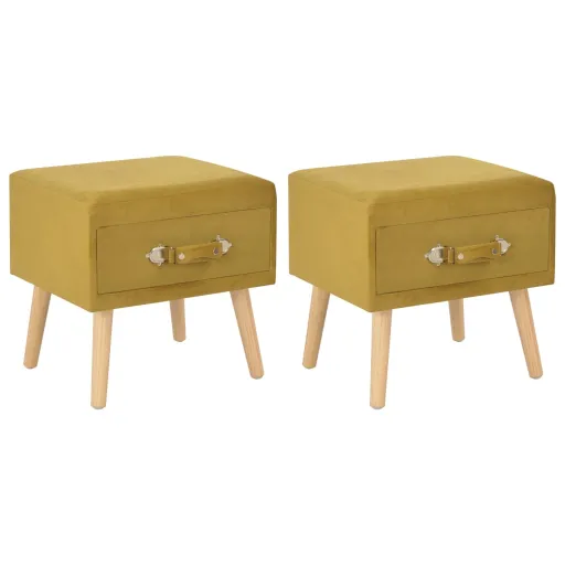 Mesas-de-Cabeceira   40x35x40 cm Veludo Mostarda (2 pcs)