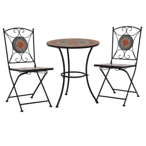 Conjunto Bistro Mosaico Azulejos Cerâmica Laranja/Cinza  (3 pcs)