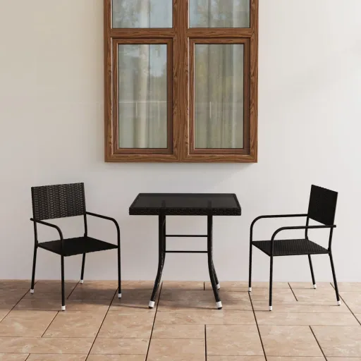 Conjunto de Jantar para Jardim Vime PE Preto (3 pcs)