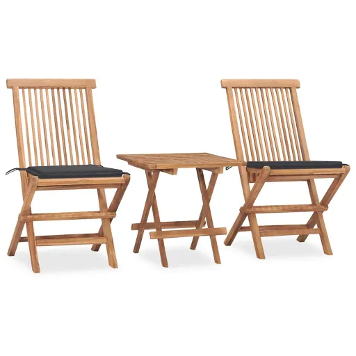Conj. Jantar Dobrável Exterior c/ Almofadão Teca Maciça (3 pcs)