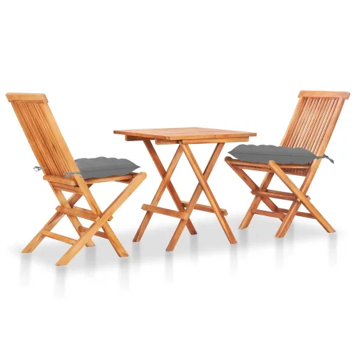 Conjunto Bistrô c/ Almofadões Cinzentos   Teca Maciça (3 pcs)