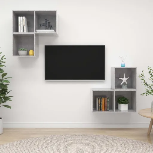 Conjunto de Móveis de TV Derivados Madeira Cinza Cimento (4 pcs)