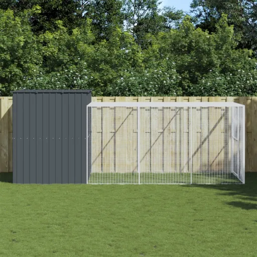 Casota p/ Cães c/ Parque 214x457x181 cm Aço Galvaniz. Antracite