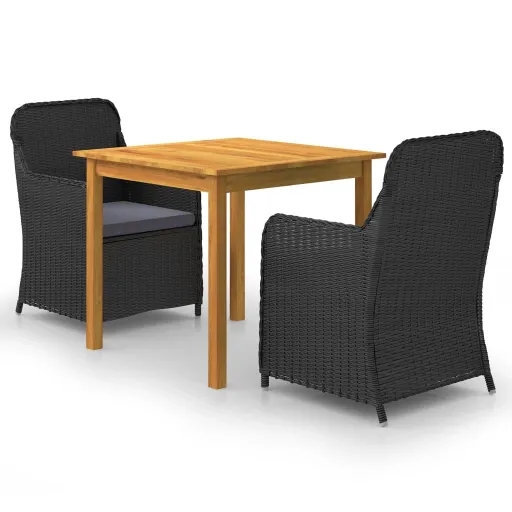 Conjunto de Jantar para Jardim Preto (3 pcs)