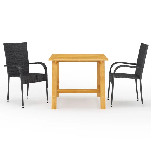 Conjunto de Jantar para Jardim Preto (3 pcs)