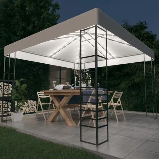 Tenda de Jardim com Cordões de Luzes LED 3x3 m Branco
