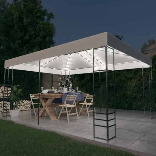 Gazebo com Cordões de Luzes LED 4x3x2,7 m Branco
