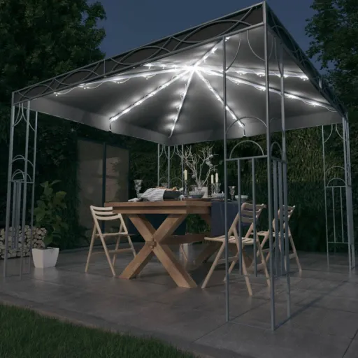Gazebo com Cordões de Luzes LED 300x300 cm Antracite