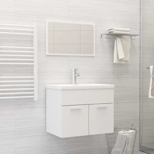 Conjunto de Móveis de Casa de Banho Derivados de Madeira Branco