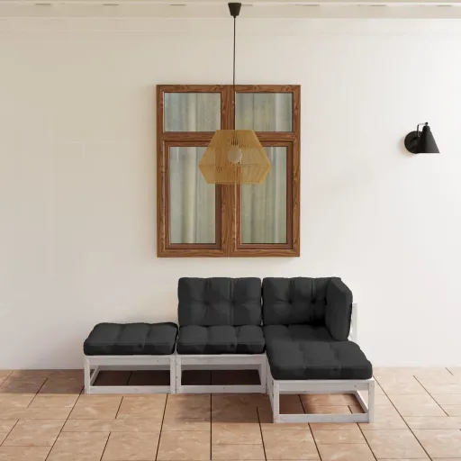 Conjunto Lounge de Jardim c/ Almofadões Pinho Maciço (4 pcs)