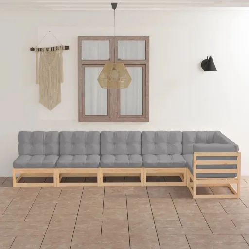 Conjunto Lounge de Jardim com Almofadões Pinho Maciço (6 pcs)