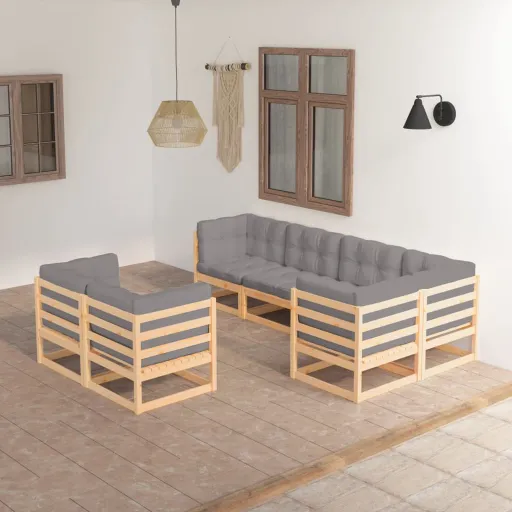 Conjunto Lounge de Jardim c/ Almofadões Pinho Maciço (7 pcs)