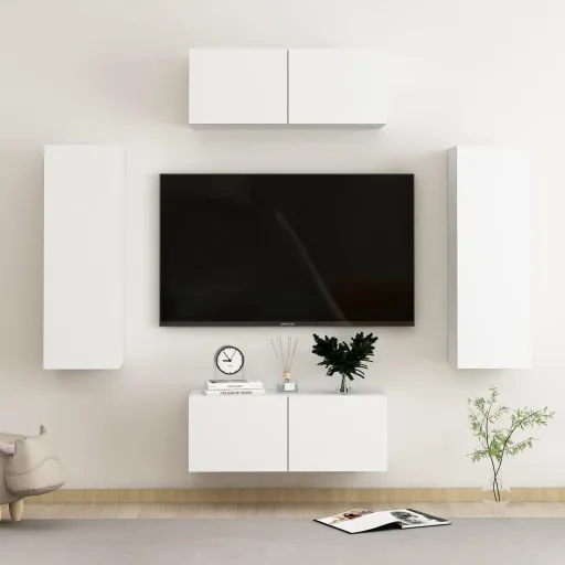 Conjunto de Móveis de TV Derivados de Madeira Branco (4 pcs)