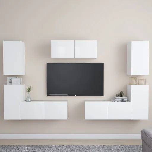 Conjunto de Móveis de TV Derivados de Madeira Branco (7 pcs)