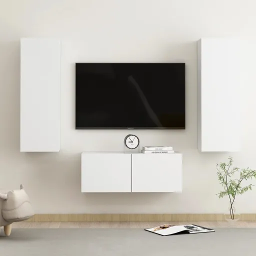 Conjunto de Móveis de TV Derivados de Madeira Branco (3 pcs)