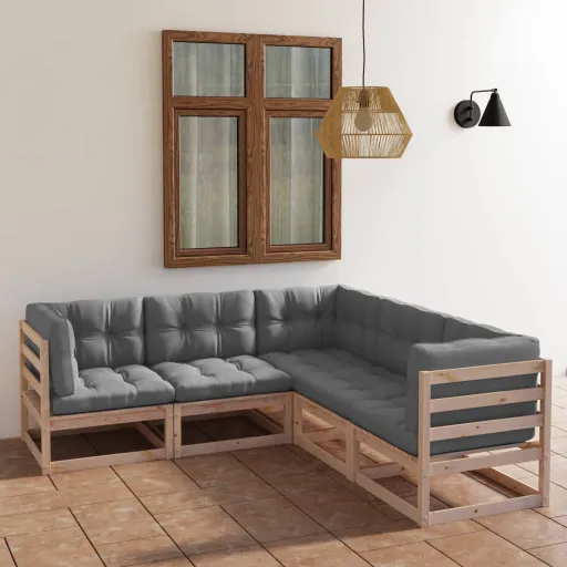 Conjunto Lounge de Jardim c/ Almofadões Pinho Maciço (5 pcs)