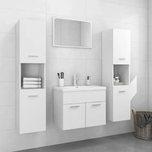 Conjunto de Móveis de Casa de Banho Derivados de Madeira Branco