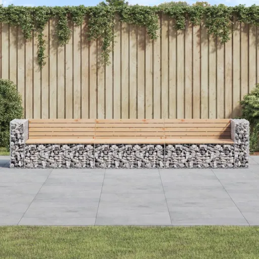 Banco de Jardim c/ Design Gabião 347x71x65,5 cm Pinho Maciço