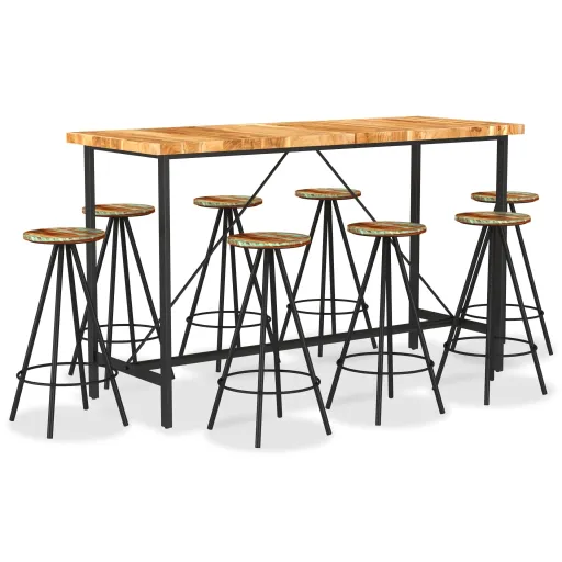 Conjunto de Bar Madeiras de Acácia e Recuperada Maciças (9 pcs)