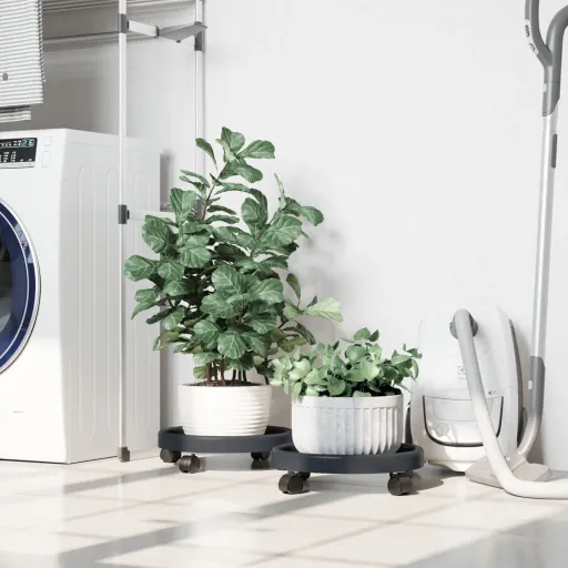 Carrinhos de Plantas c/ Rodas   Diâmetro 34 cm 35 kg Cinza (2 pcs)