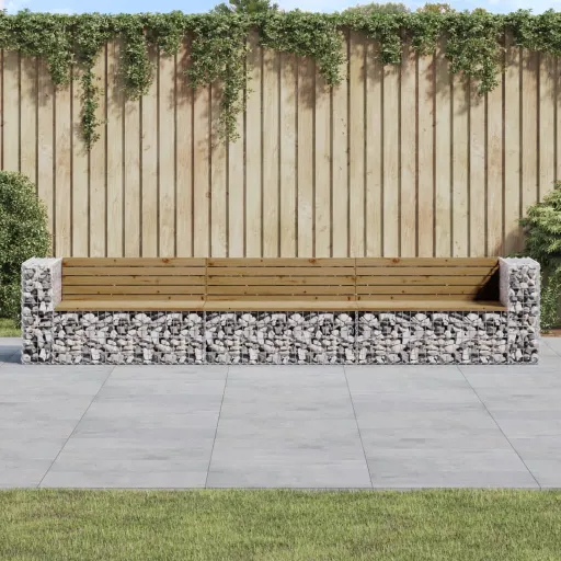 Banco de Jardim c/ Design Gabião 347x71x65,5cm Pinho Impregnado