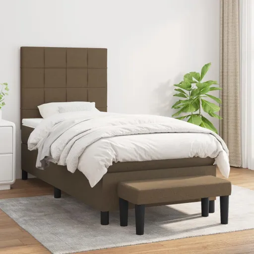 Cama com Molas/Colchão 90x200 cm Tecido Castanho-Escuro