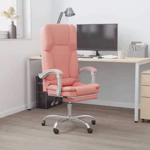 Cadeira Escritório Reclinável Couro Artificial Rosa