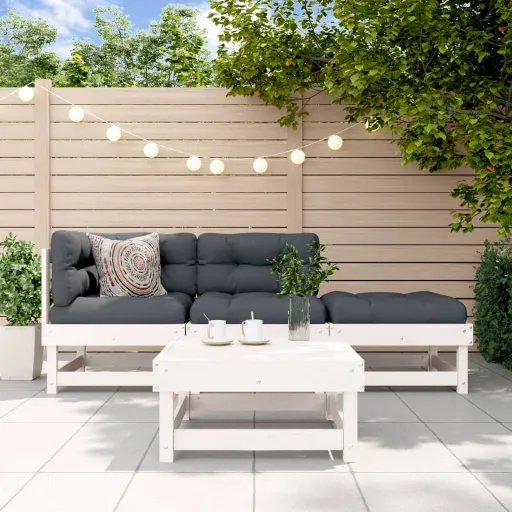 Conjunto Lounge de Jardim Madeira de Pinho Maciça Branco (4 pcs)