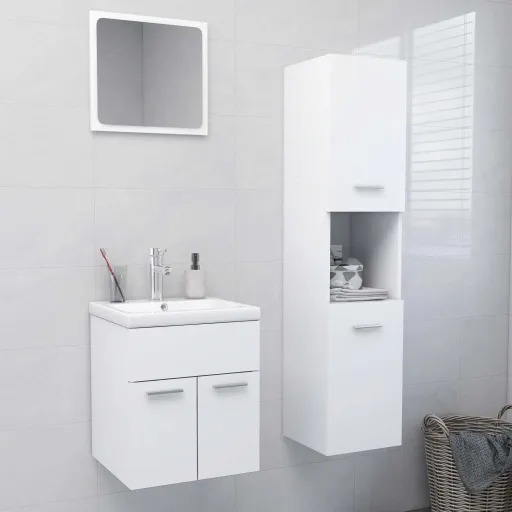 Conjunto de Móveis de Casa de Banho Contraplacado Branco