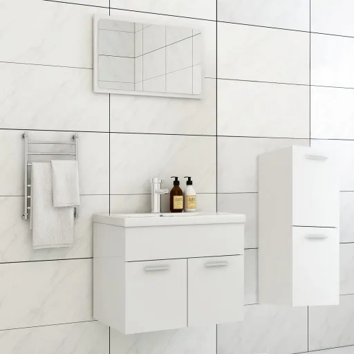 Conjunto de Móveis de Casa de Banho Derivados Madeira Branco