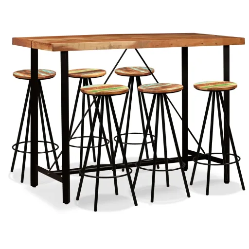 Conjunto de Bar   Madeiras de Acácia Maciça e Recuperada (7 pcs)