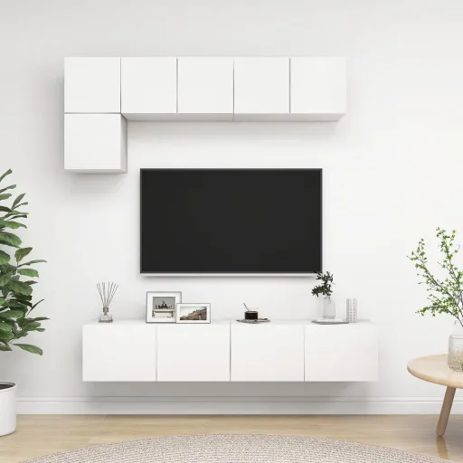 Conjunto de Móveis de TV Derivados de Madeira Branco (5 pcs)