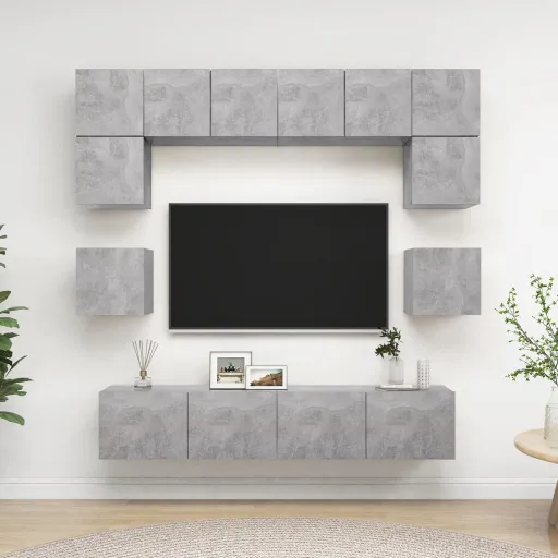 Conjunto de Móveis TV Derivados Madeira Cinzento Cimento (8 pcs)