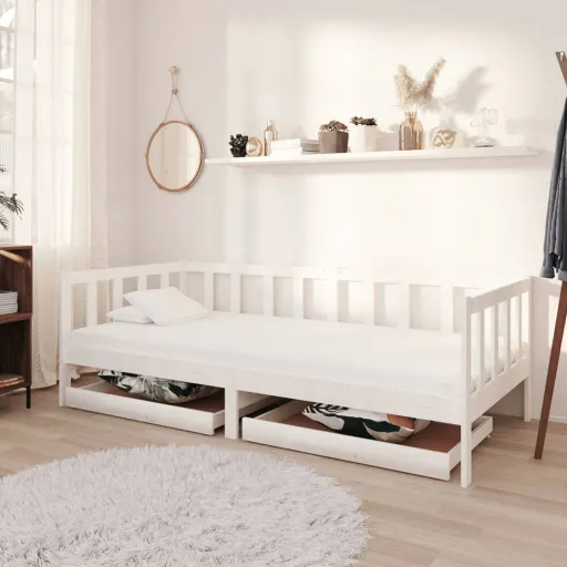 Sofá-Cama com Gavetas 90x200 cm Pinho Maciço Branco