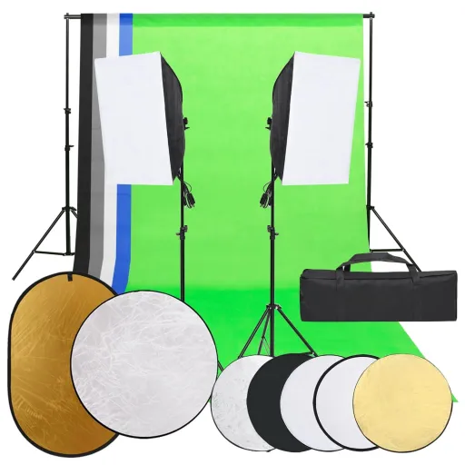 Kit Estúdio Fotográfico c/ Conj. de Iluminação/Fundo/Refletor