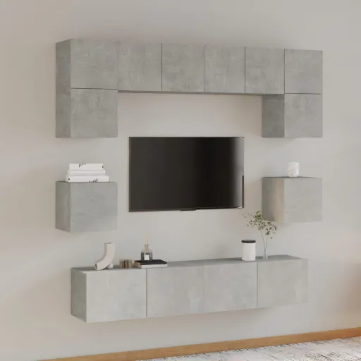 Conjunto Móveis de TV   Madeira Processada Cinzento Cimento (8 pcs)