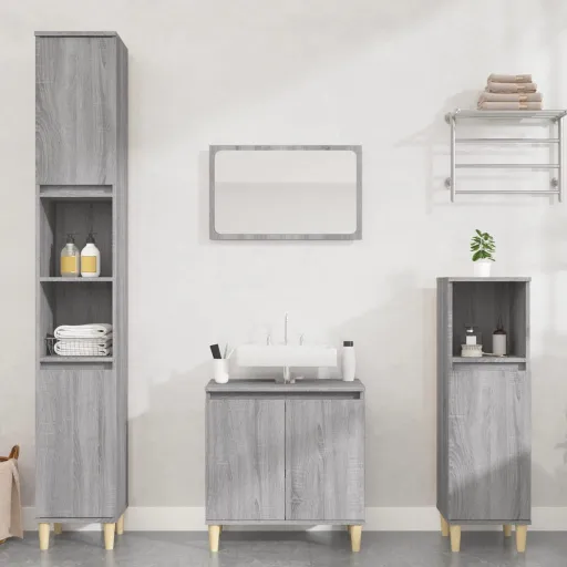 Conjunto Móveis Casa de Banho Madeira Proc. Cinza Sonoma (3 pcs)