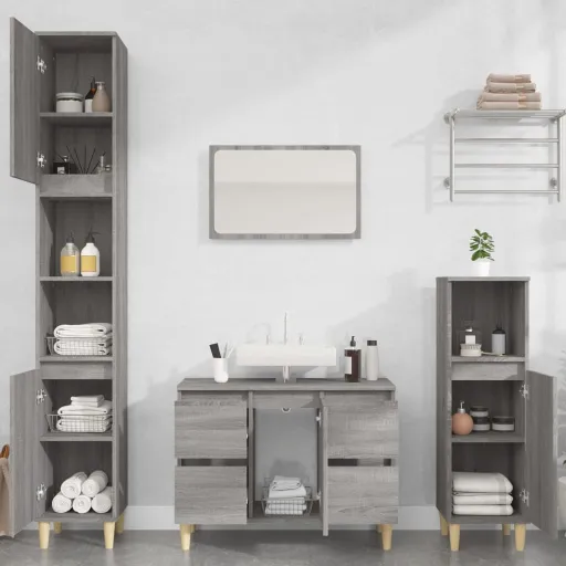 Conjunto Móveis Casa de Banho Madeira Proc. Cinza Sonoma (3 pcs)