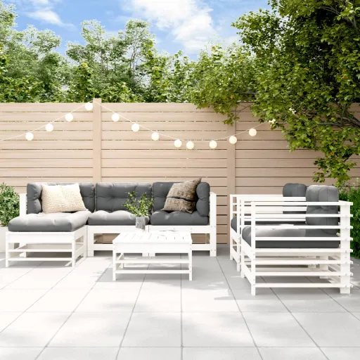 Conjunto Lounge Jardim c/ Almofadões Madeira Maciça Branco (7 pcs)