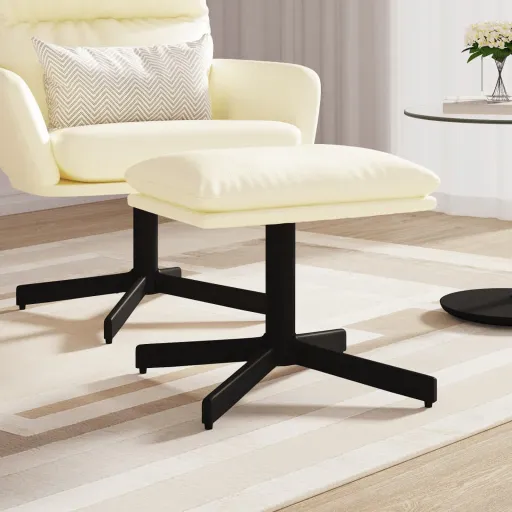 Apoio de Pés 60x60x36 cm Couro Artificial Cor Creme