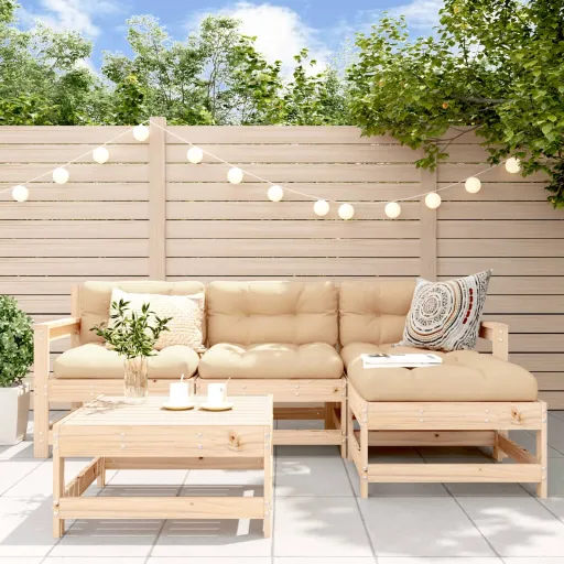 Conjunto Lounge de Jardim Madeira de Pinho Maciça (5 pcs)