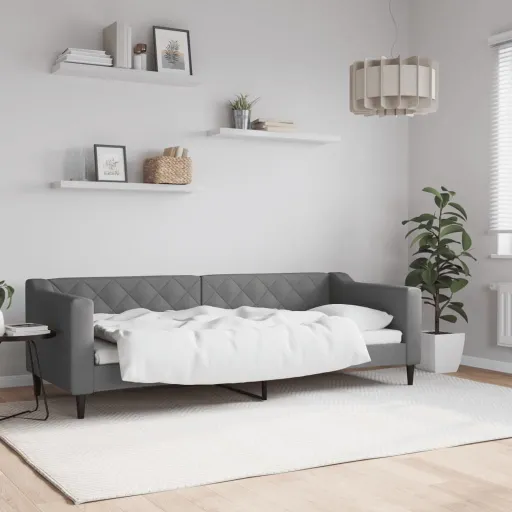 Sofá-Cama 80x200 cm Tecido Cinzento-Escuro