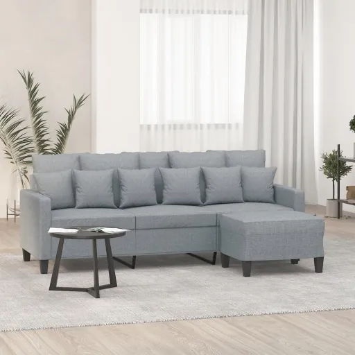 Sofá de 3 Lugares com Apoio de Pés 180 cm Tecido Cinzento-Claro