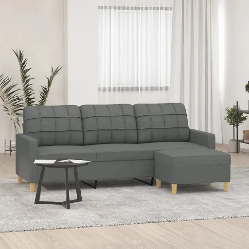 Sofá de 3 Lugares com Apoio de Pés 180 cm Tecido Cinza-Escuro